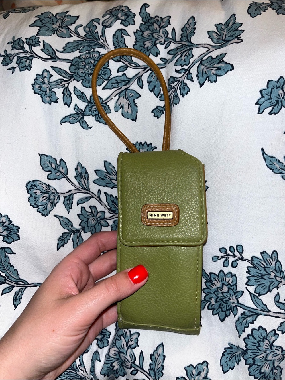 Nine West Olive Green Leather Phone Wristlet vintage